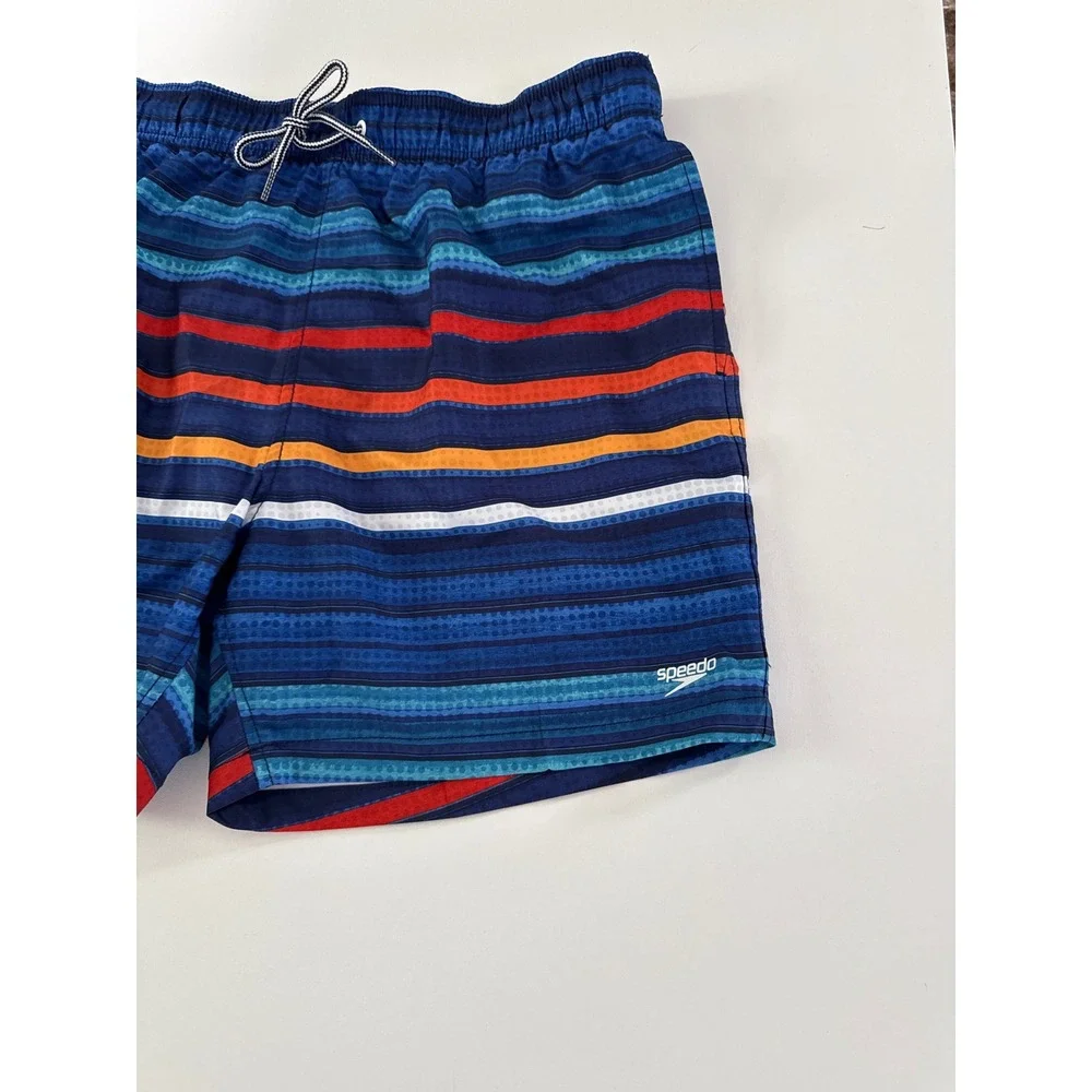 Speedo Mens XL Swim Trunks Blue Striped Board Shorts Mesh Liner 7784576